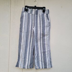 Kiss & Cry Striped Linen Blend Split Leg Pants Cropped Wmns Sz Large Beachy